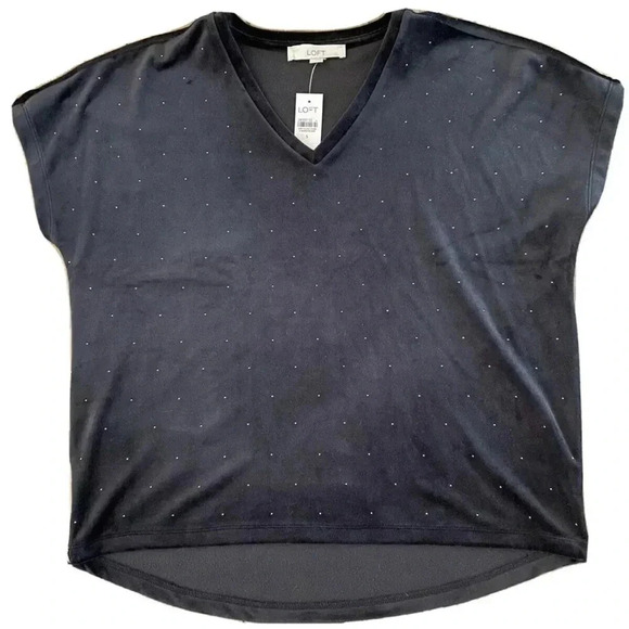 Ann Taylor LOFT Black Blouse Sz Small Velvet Top Sparkle Studs V Neck NWT $ 44 - Picture 3 of 8